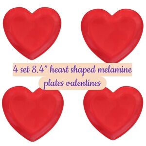 Red Heart Shaped Melamine Plates 8.5” set/4 valentines plates